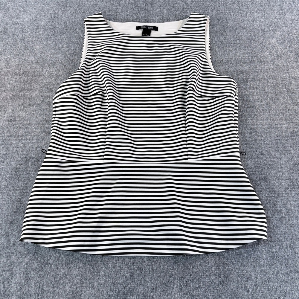 White House Black Market Womens 12‎ Peplum Top Black White Striped Sleeveless